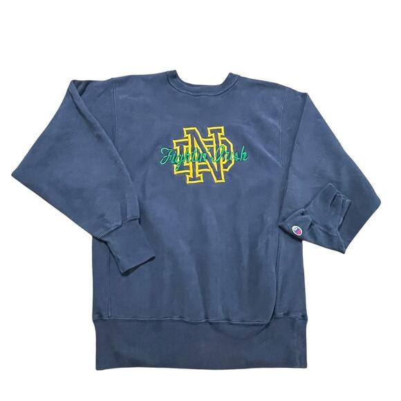 VTG Champion Sweater Mens Large Navy Reverse Weave Notre Dame Fighting Irish USA - Picture 5 of 11